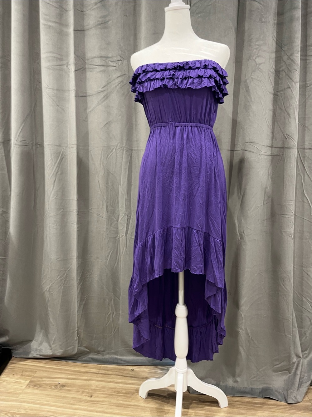 Cristina Love Purple Strapless Ruffle High Low Dress M